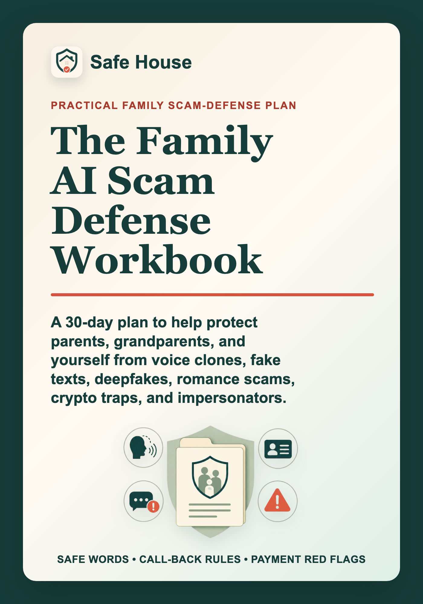 Safe House cover for The Family AI Scam Defense Workbook